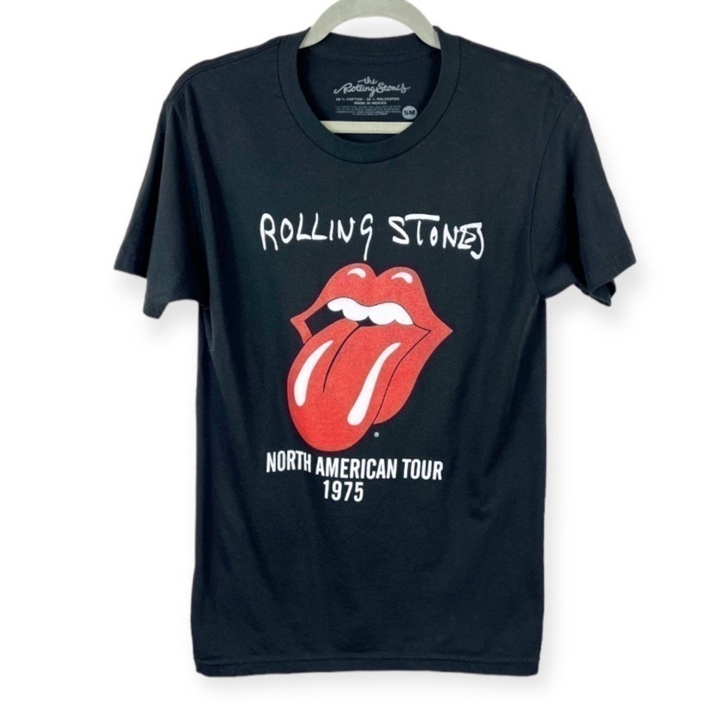 THE Rolling Stones North American Tour 1975 Band Concert Tee Black Small